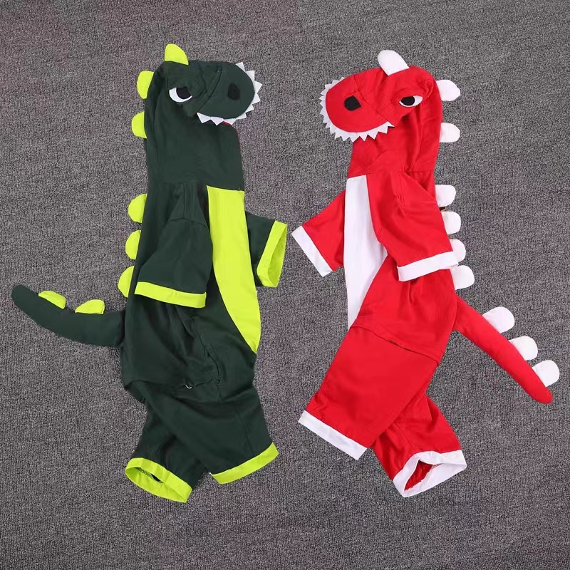夏季儿童睡衣恐龙连体短袖男孩卡通动物男女童宝宝家居服演出服