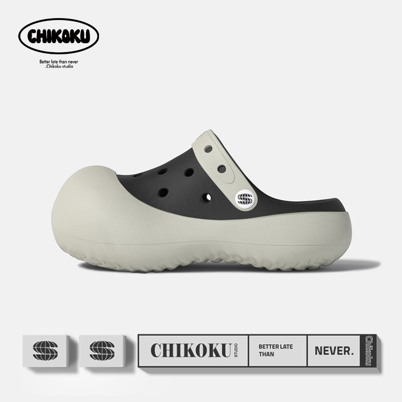 chikoku蘑菇头洞洞鞋男夏季外穿ins潮双色厚底软底户外凉拖大头鞋