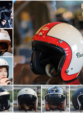 台湾evo摩托车复古头盔哈雷3/4机车骑行安全帽女踏板小盔体带镜片
