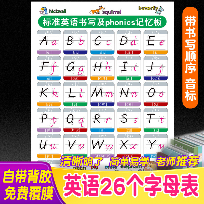 PK7J26个英文字母标准书写表英语字母表音标小学生学习挂图墙贴防