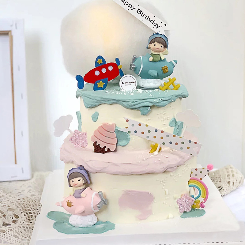 烘焙蛋糕装饰 热气球战斗机飞行员男孩女孩蛋糕插牌摆件主题生日