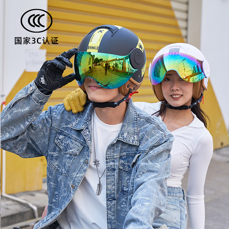 国潮RNG复古3C认证机车摩托车头盔夏男女款日式哈雷盔电动车半盔