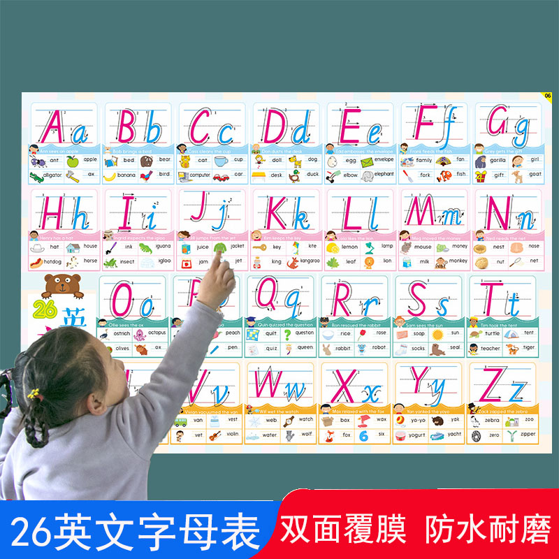 幼儿26个英语英文字母表挂图有声拼音早教标发音宝宝图片墙贴全套