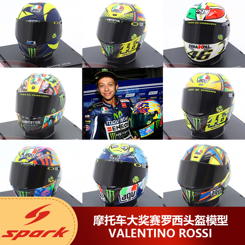 预1:5 Spark罗西2002-2018摩托车大奖赛头盔模型汽车模型周边摆件