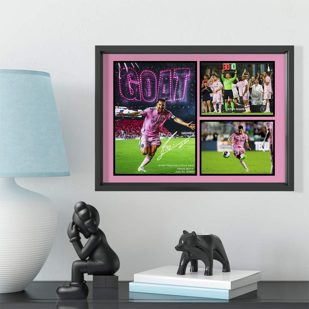 梅西任意球迈阿密国际首秀相框照片墙足球迷礼物体彩店酒吧画送友