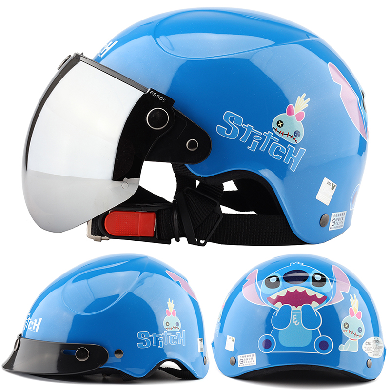 台湾EVO史迪奇蓝色儿童哈雷电动摩托车头盔安全防晒紫外线四夏季