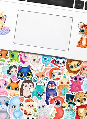 50张大眼动物贴纸可爱卡通大眼萌贴纸小动物大全儿童贴画益智识物