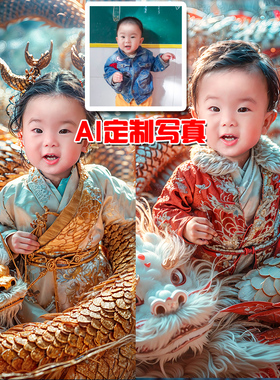 Ai宝宝龙写真国风头像定制设计真人照片艺术照中国风儿童精修换装