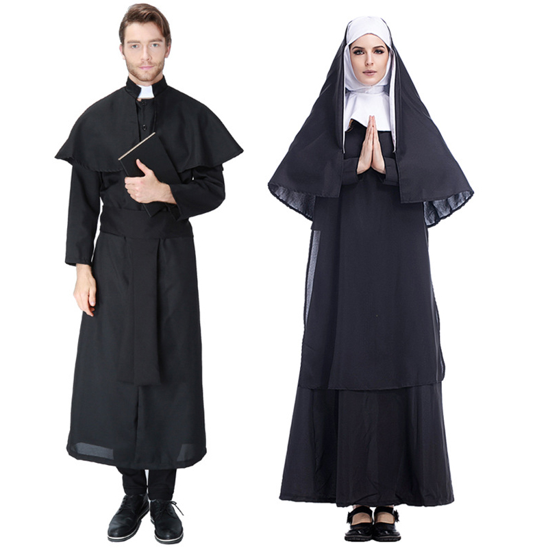 万圣节修女服装牧师扮演服化装舞会派对装音乐之声舞剧服cosplay