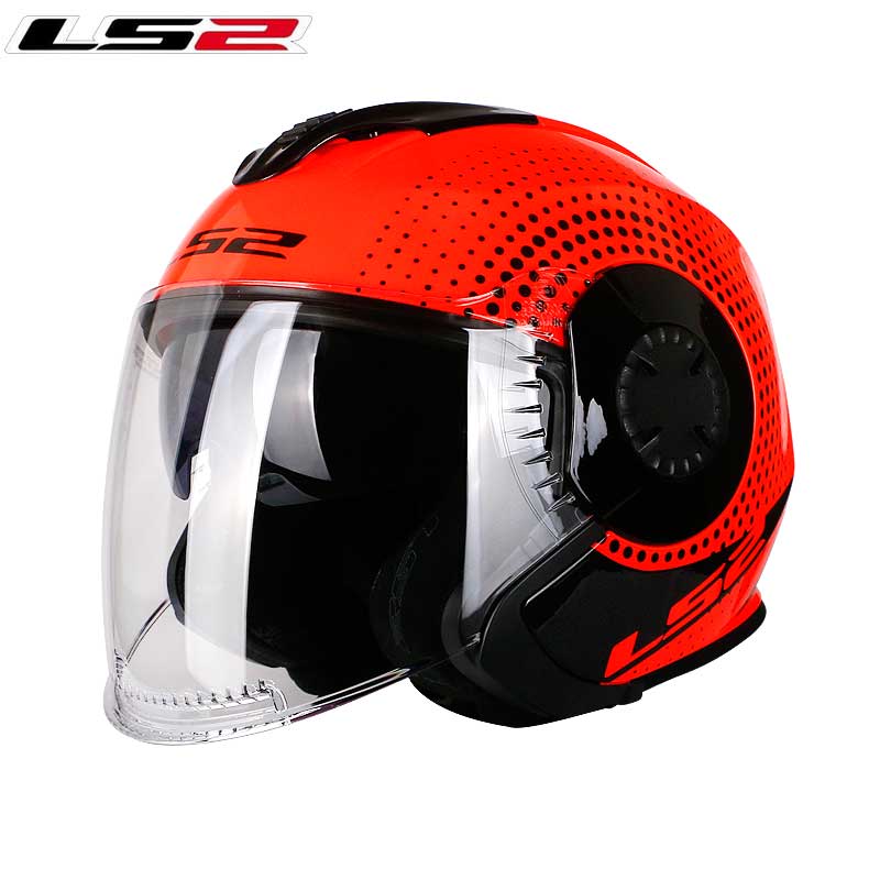 正品ls2半盔夏季摩托车双镜片头盔四分之三电动复古帽檐四季男女O