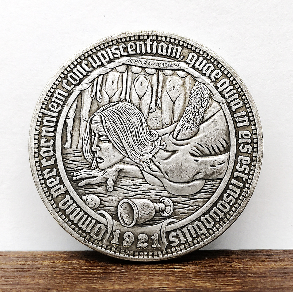 半人马的美女奴隶流浪币 1921鹰洋一刀硬币雕刻 仿古做旧银元收藏