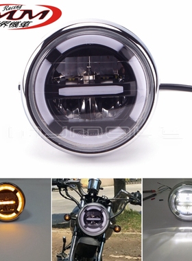 通用本田CG125GN250游侠CB400摩托车改装复古LED前大灯车头前照灯