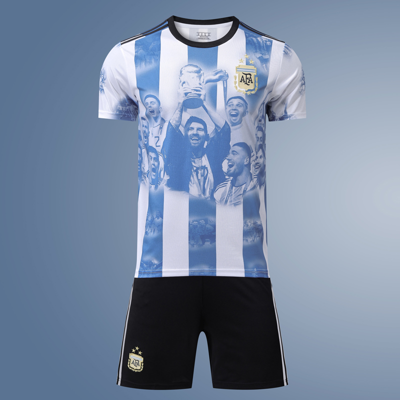阿根廷三星梅西10号球衣世界杯签名短袖主客场成人儿童定制足球服