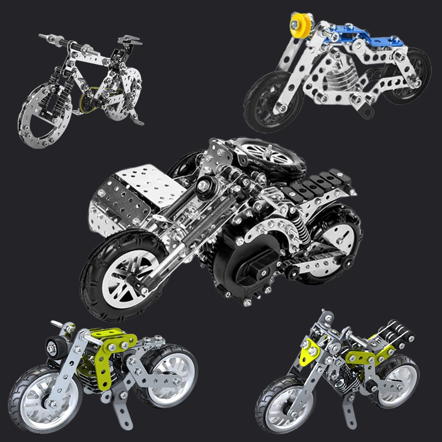高难度金属模型拼组装拧螺丝三轮摩托车齿轮传动发条机械积木玩具