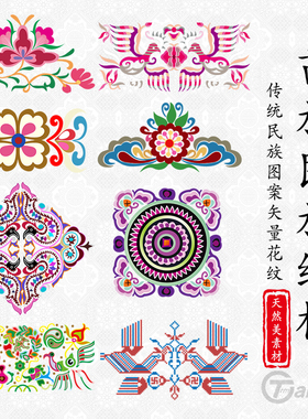苗族纹样少数民族传统文化图案插画蜡染刺绣设计辅助矢量花纹素材