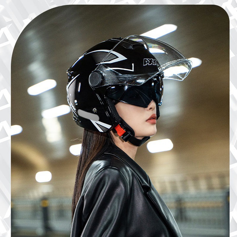 3C认证国标摩托车揭面盔男夏季双镜半盔防晒电动车骑行机车头盔女