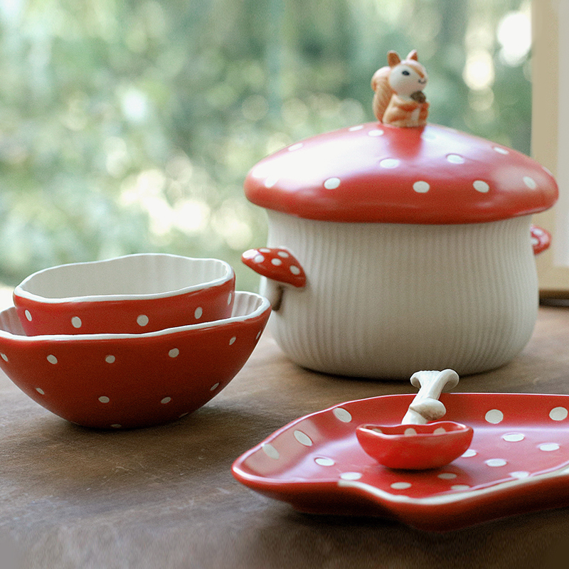 泽滕家蘑菇陶瓷泡面碗汤碗创意卡通螺蛳粉碗可爱面碗大容量沙拉碗