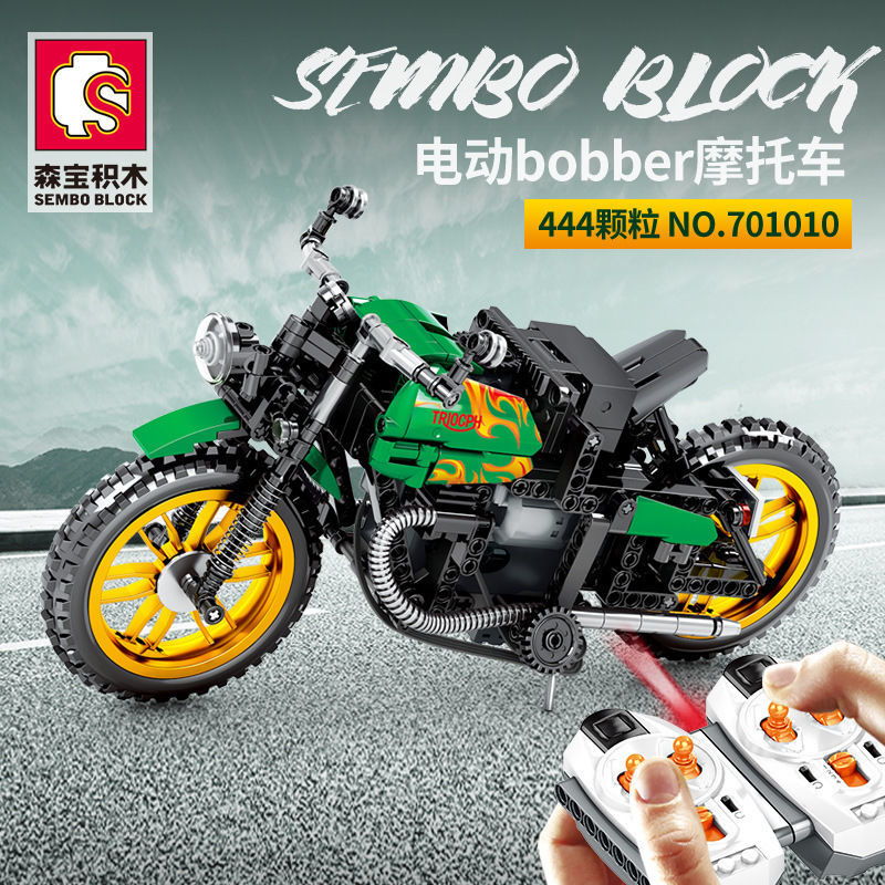 森宝积木701010遥控电动bobber摩托车拼装模型小颗粒积木男孩玩具