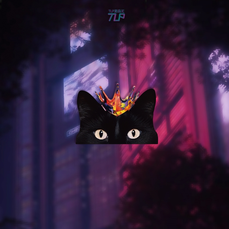 TLP反光车贴 原创 头戴王冠的小黑猫 可爱猫咪汽摩防水平面贴纸