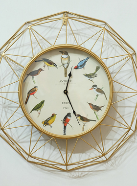 金色铁艺挂钟艺术时尚小鸟钟表家用时钟客厅静音钟表大尺寸墙钟
