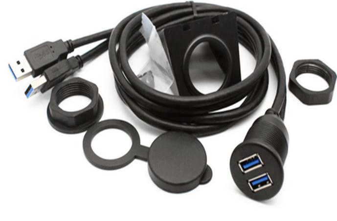 双口USB3.0 防水线 汽车轮船摩托车仪表盘面板数据延长线