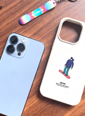 FRRT原创设计 滑雪人 单双板刻滑插画风格个性适用于苹果iPhone14ProMax米白色磨砂软壳可降解手机壳