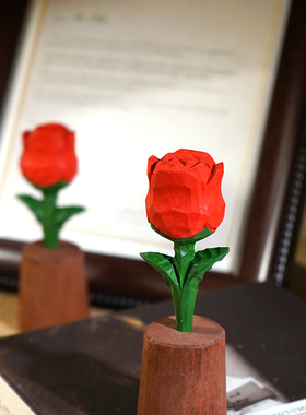 手工木雕玫瑰花摆件木质木头花朵办公室桌面书桌创意小王子治愈系