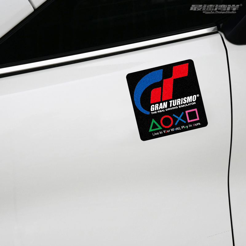GT赛车山脊飞车电玩车贴黑底GT PS游戏标志反光车贴竞速游戏车贴