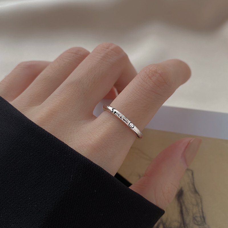 925纯银戒指女小众设计时尚素圈轻奢个性食指戒ins潮字母开口指环