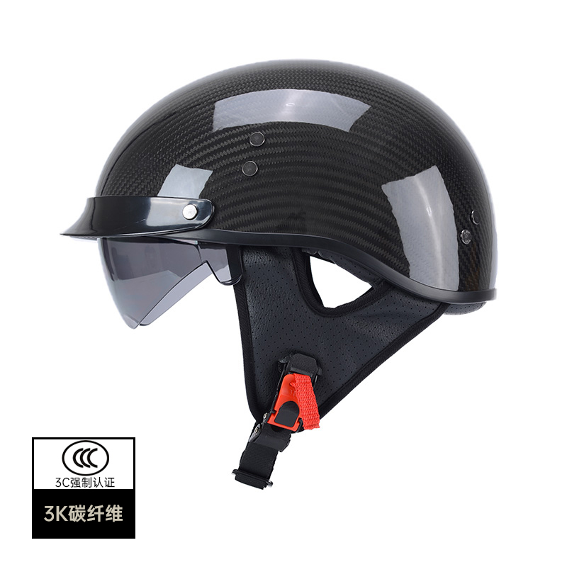 新ysdl碳纤维头盔踏板复古电动摩托车半盔男女机车轻便半盔巡航半