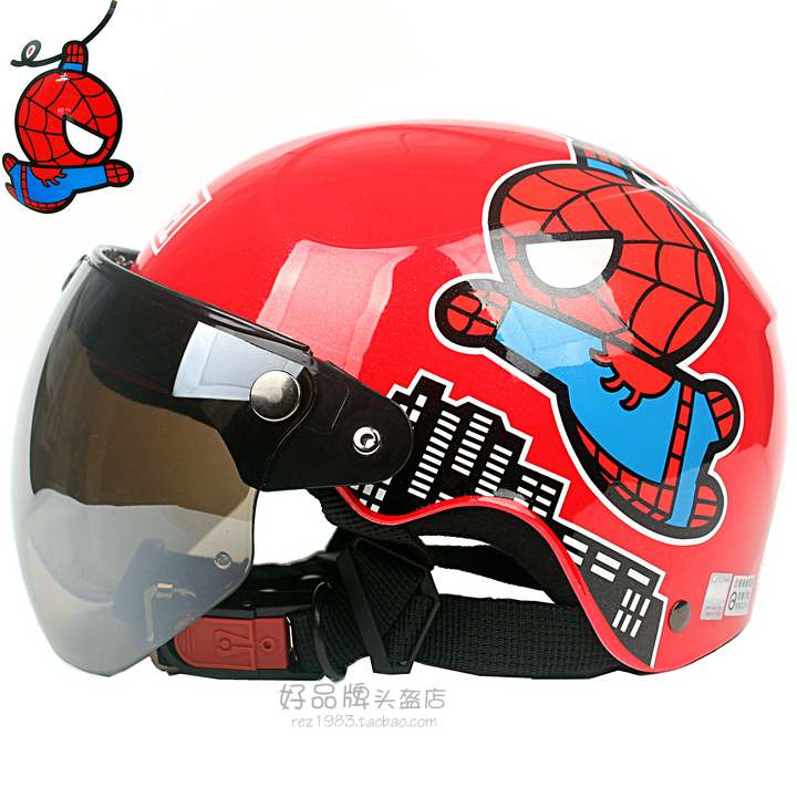 台湾EVO蜘蛛侠人红色哈雷电动摩托车儿童头盔男女小孩安全帽夏季