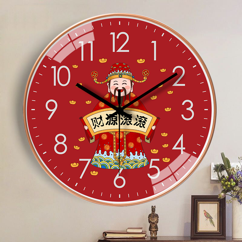 新中式挂钟客厅家用创意中国风钟表时尚简约挂墙静音财神系列时钟