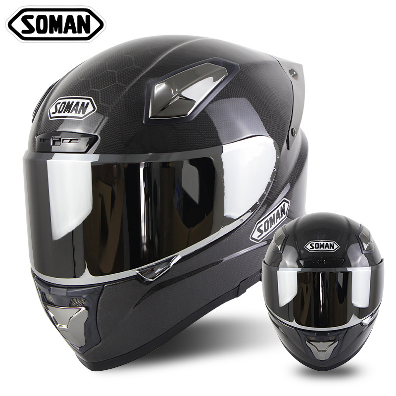 新款SOMAN X8碳纤维摩托车头盔男女全盔全覆式个性机车四季跑盔