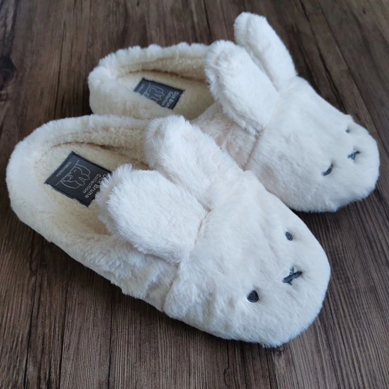 米菲兔可爱毛绒室内地板静音包头拖鞋表情不一样