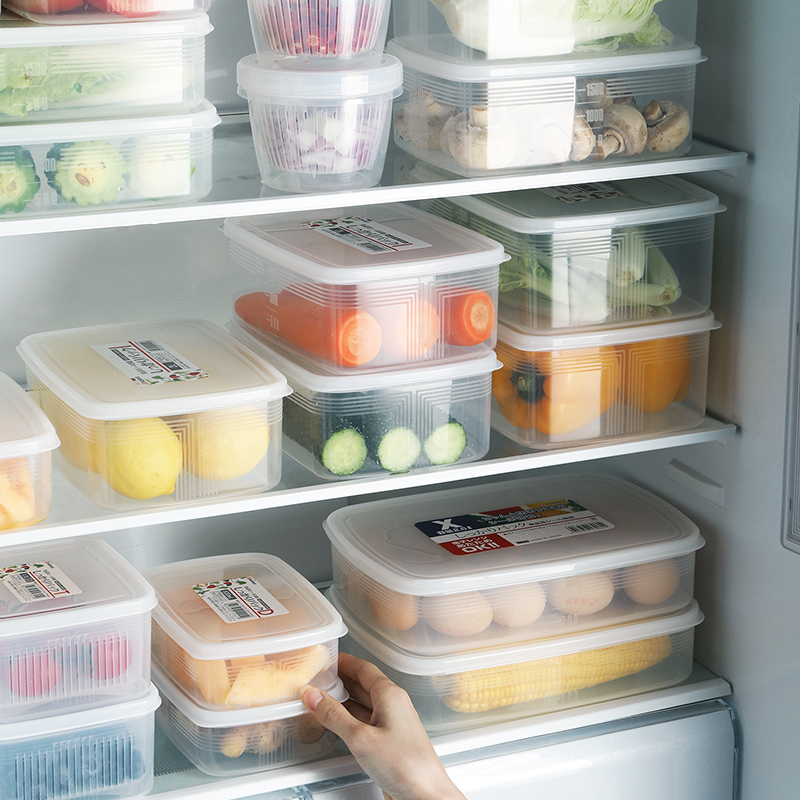 日本进口冰箱密封保鲜盒厨房水果蔬菜专用带盖大容量冷冻收纳盒