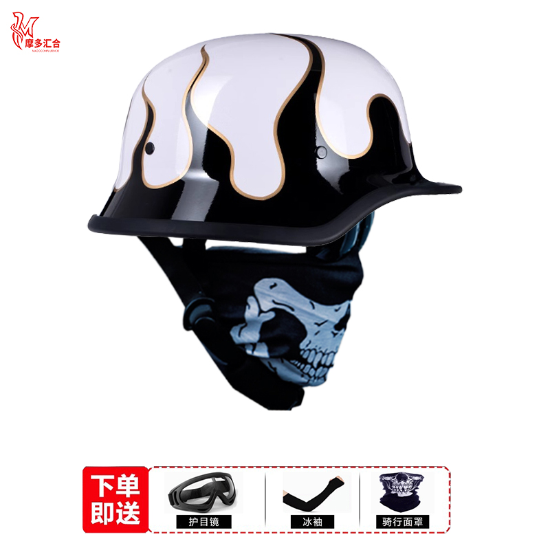 摩托车头盔复古轻量化骑行夏天3C认证巡航踏板机车男夏季透气瓢盔
