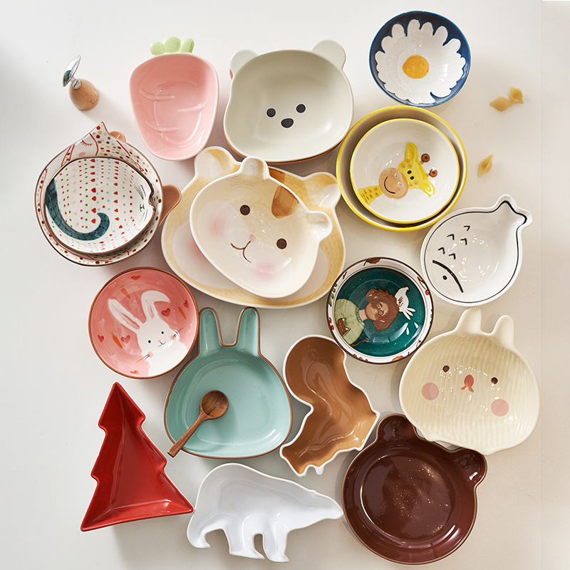 肆月卡通陶瓷小碗单个饭碗家用级儿童碗可爱创意吃饭专用食品餐具
