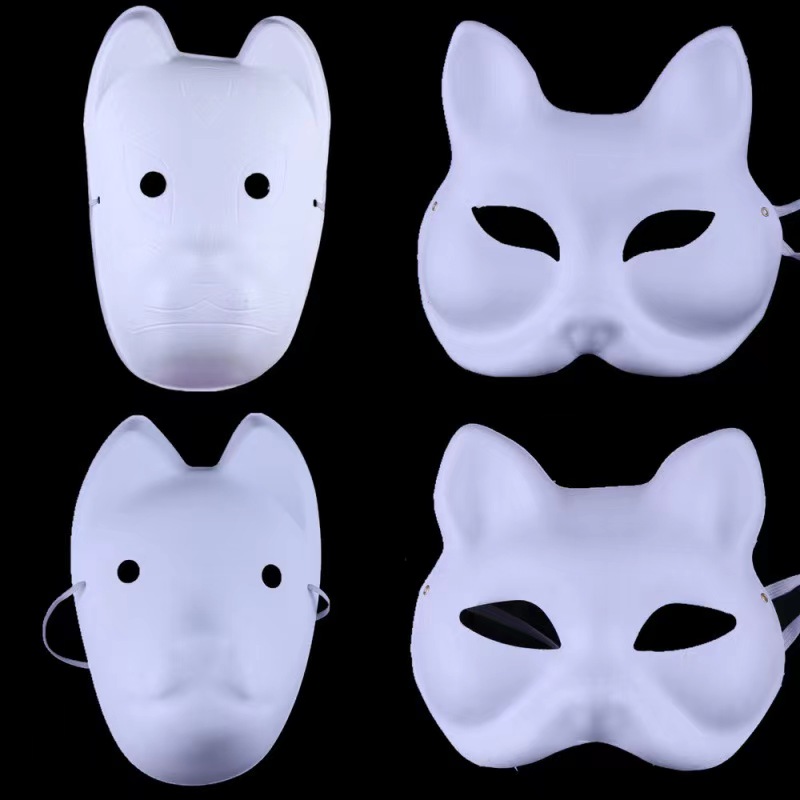 diy纸浆面具舞会白色手绘男女动物面具狐狸京剧脸谱半脸猫面具