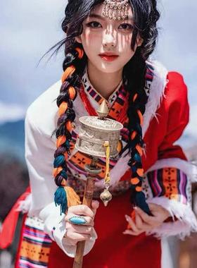 长袍藏袍旅游景点衣服藏族西藏民族风舞红色藏装云南锅庄外套冬季