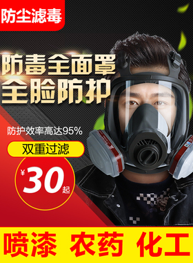 防毒面具全面罩化工喷漆农药防尘防护呼吸器全脸封闭头罩放毒面俱
