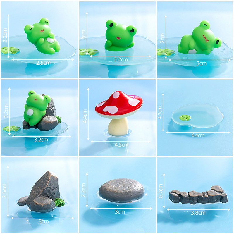 微景观手工小动物可爱青蛙摆件创意假山水池石头反正蘑菇桌面摆设