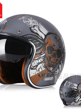 正品MT摩托车头盔复古半盔哈雷机车电动车安全帽四分之三男女冬季