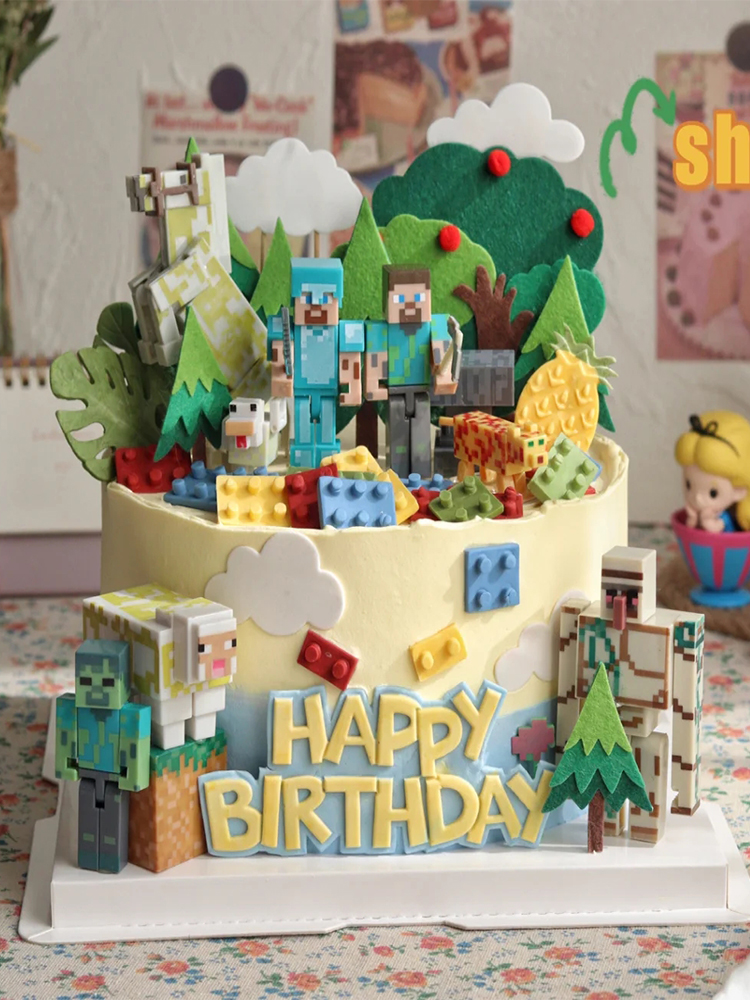 我的世界蛋糕装饰摆件minecraft生日布置配件主题甜品台积木插件