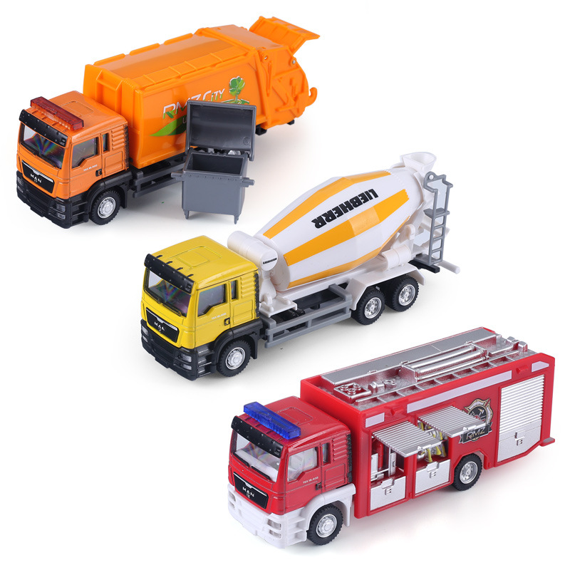 马珂垯1：64猛狮合金搅拌机环卫车消防车工程车玩具汽车模型盒装