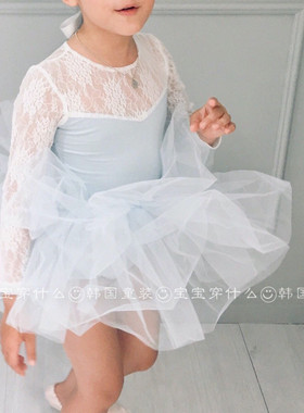 宝宝穿什么韩国进口女儿童芭蕾裙拼接蕾丝舞蹈裙演出服纱裙连衣裙