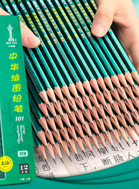中华牌铅笔学生专用2b小学生素描无铅无毒套装2比hb绘画2h初学者美术生考试4b画画14b8b儿童6b炭笔软中硬碳