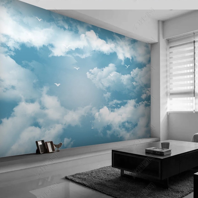 电视背景墙壁纸3d北欧风格墙纸壁画客厅影视墙布彩色云朵祥云墙布