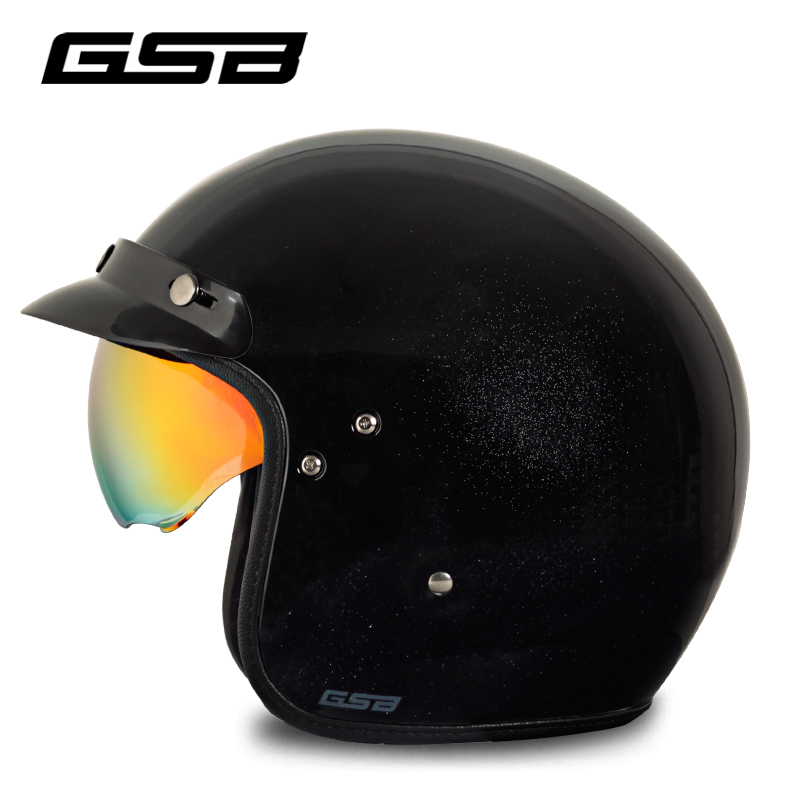 新款GSB电动摩托车复古头盔半覆式男女款安全帽个性酷机车太子飞
