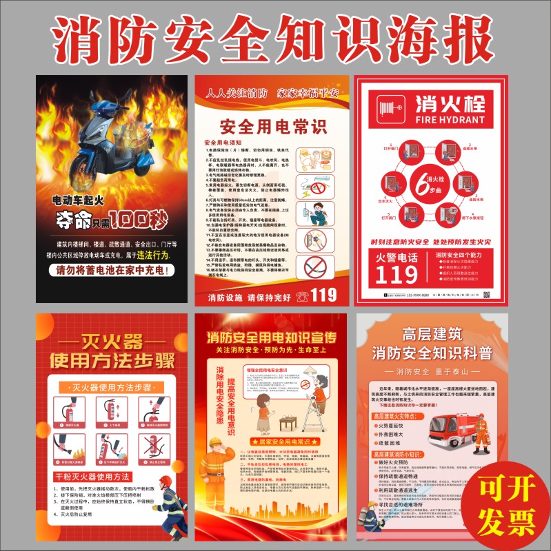 消防安全知识海报电动车充电安全宣传画注意事项火灾防范消防知识