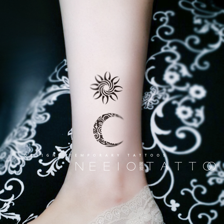 neeio原创纹身贴 太阳月亮图腾 个性黑色颈后脚踝情侣 防水 男女